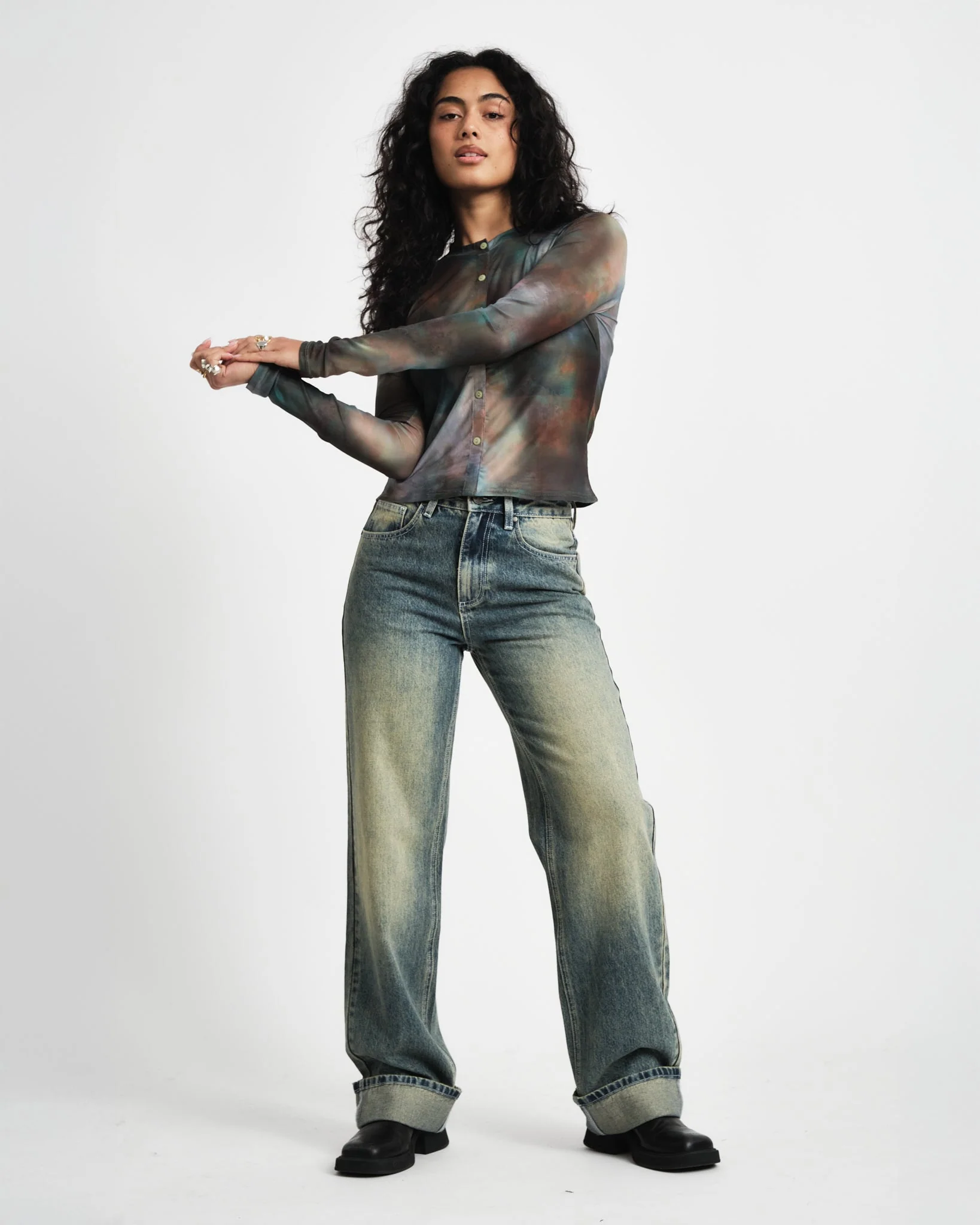 TILTIL Mesh Buttoned Longsleeve mix green - Image 9