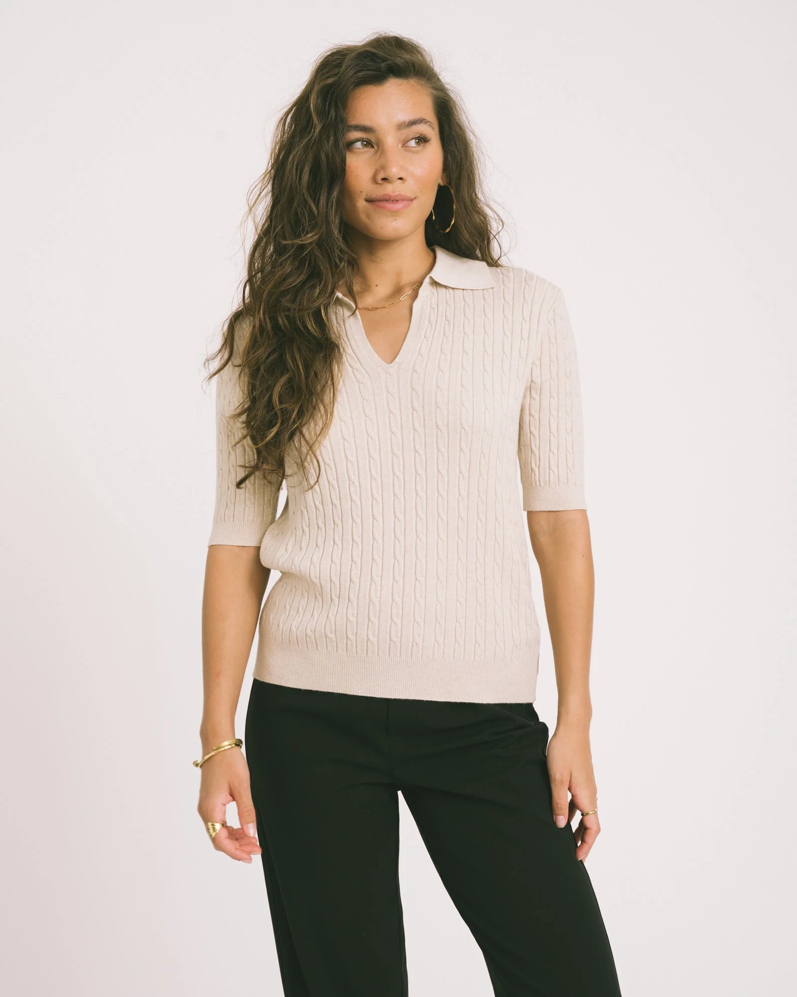 TILTIL Pelle Polo Knit Beige One Size - Image 2