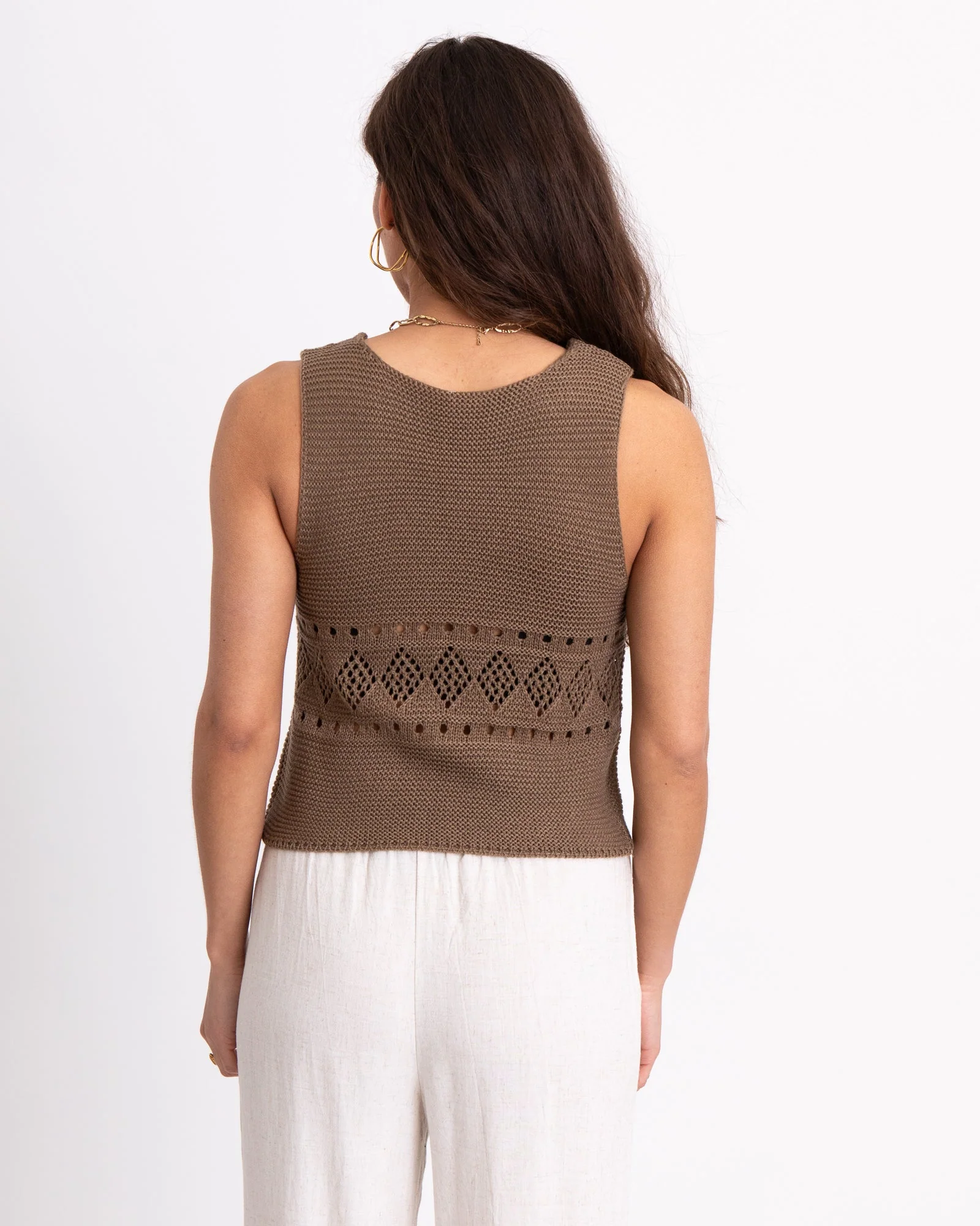 TILTIL Richelle Knit Top Button Taupe One Size - Image 6