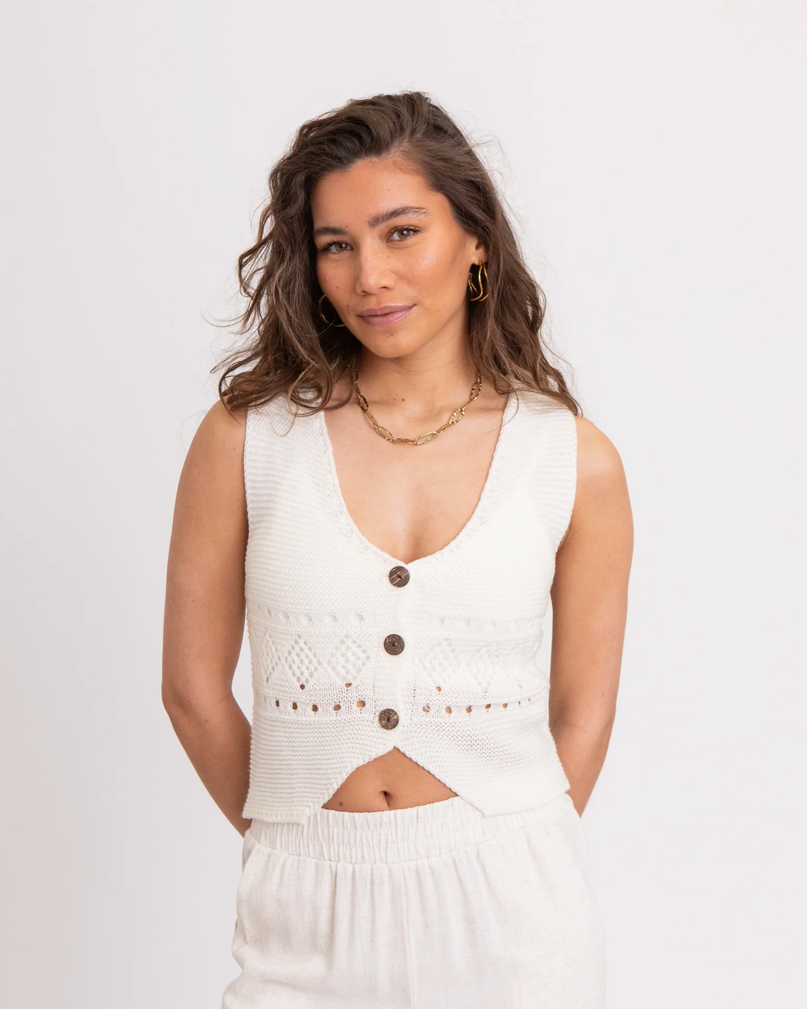TILTIL Richelle Knit Top Button White One Size - Image 5