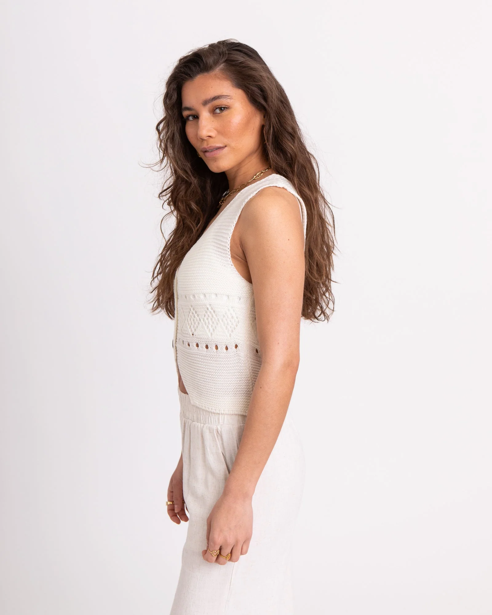 TILTIL Richelle Knit Top Button White One Size - Image 6