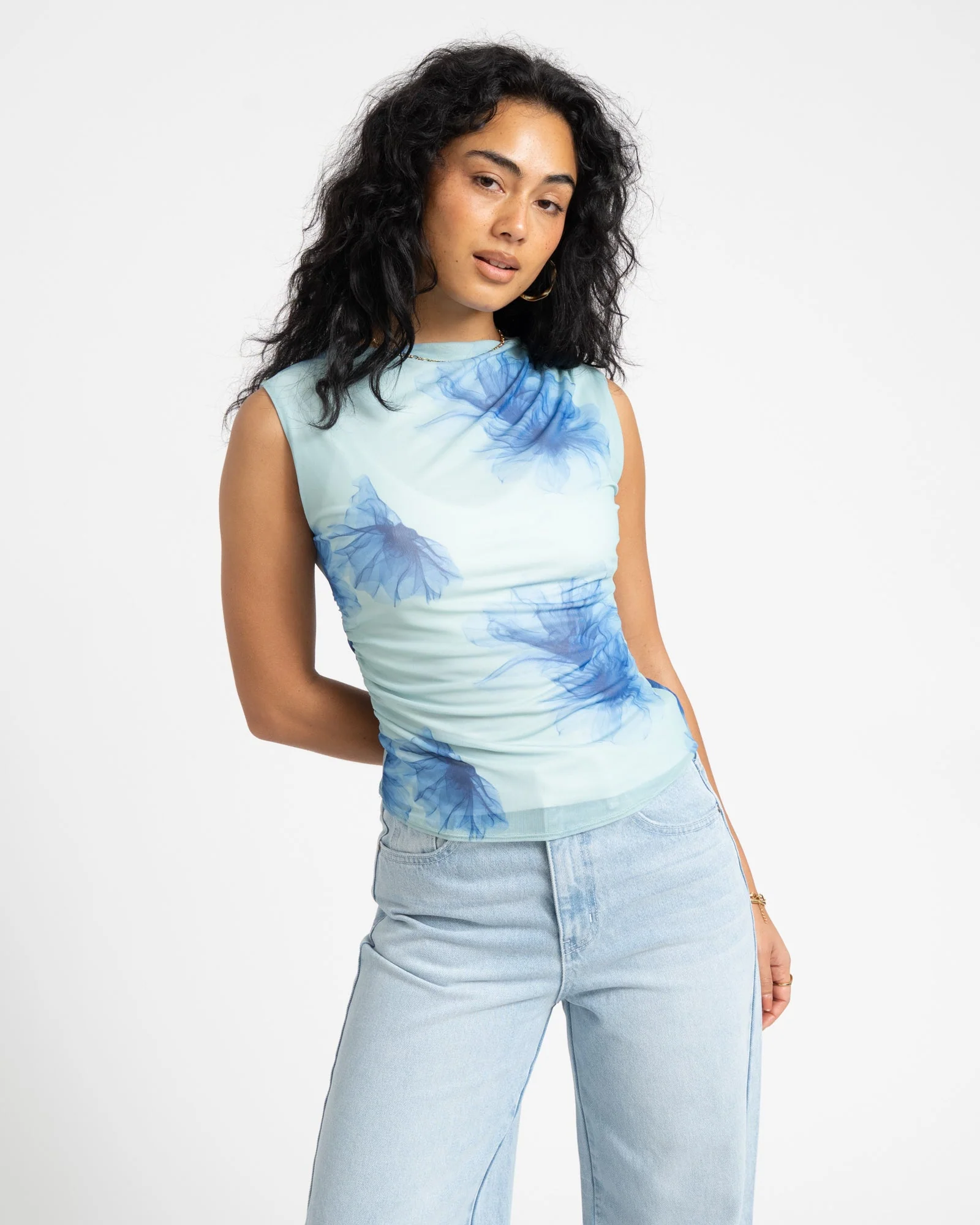 TILTIL Rody Mesh Top Turquoise Flower - Image 3