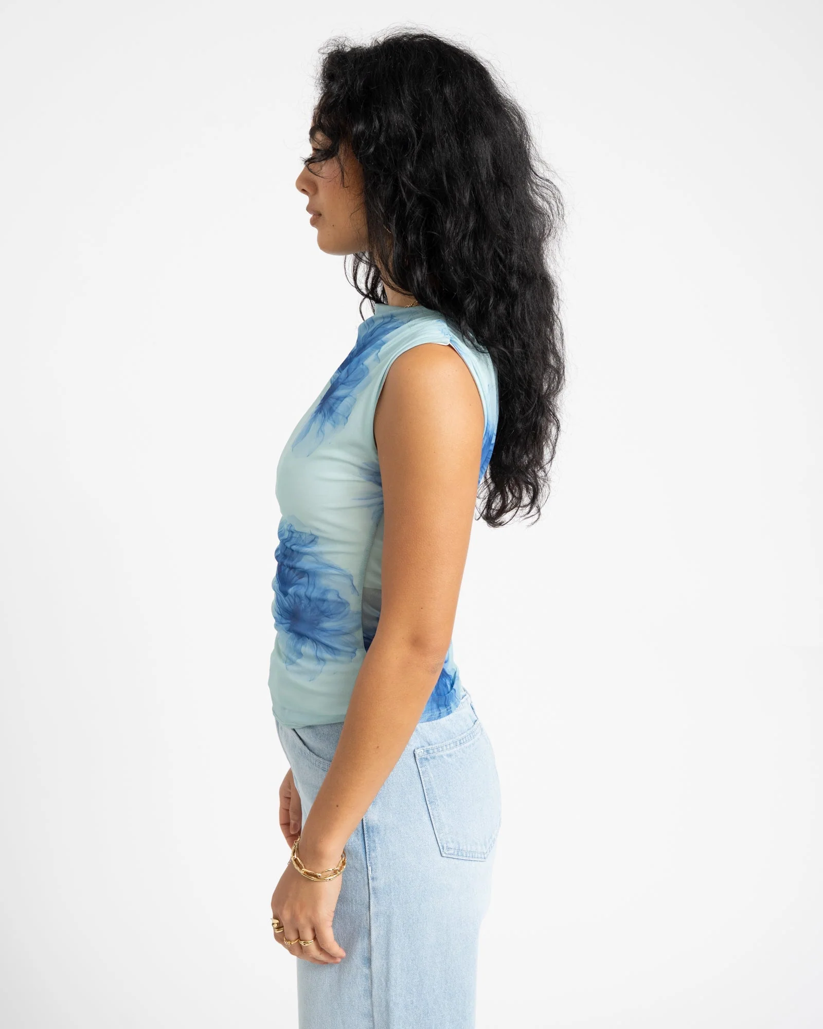 TILTIL Rody Mesh Top Turquoise Flower - Image 4