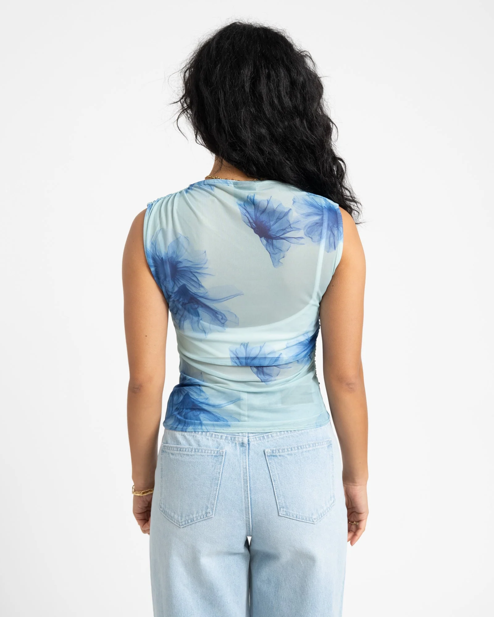 TILTIL Rody Mesh Top Turquoise Flower - Image 5