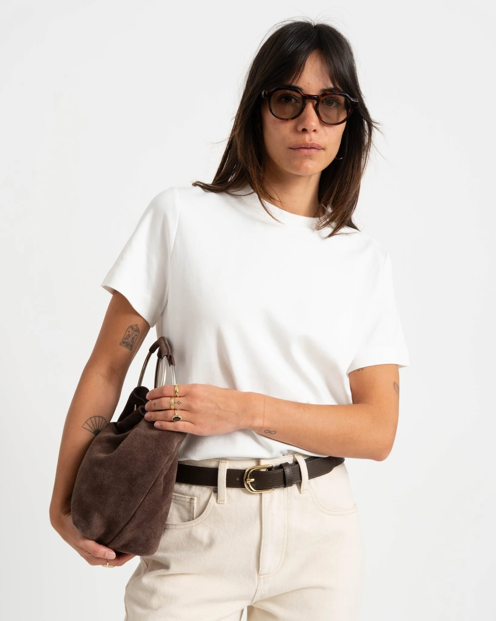 TILTIL Ruched Circle Bag Suede Brown - Image 3