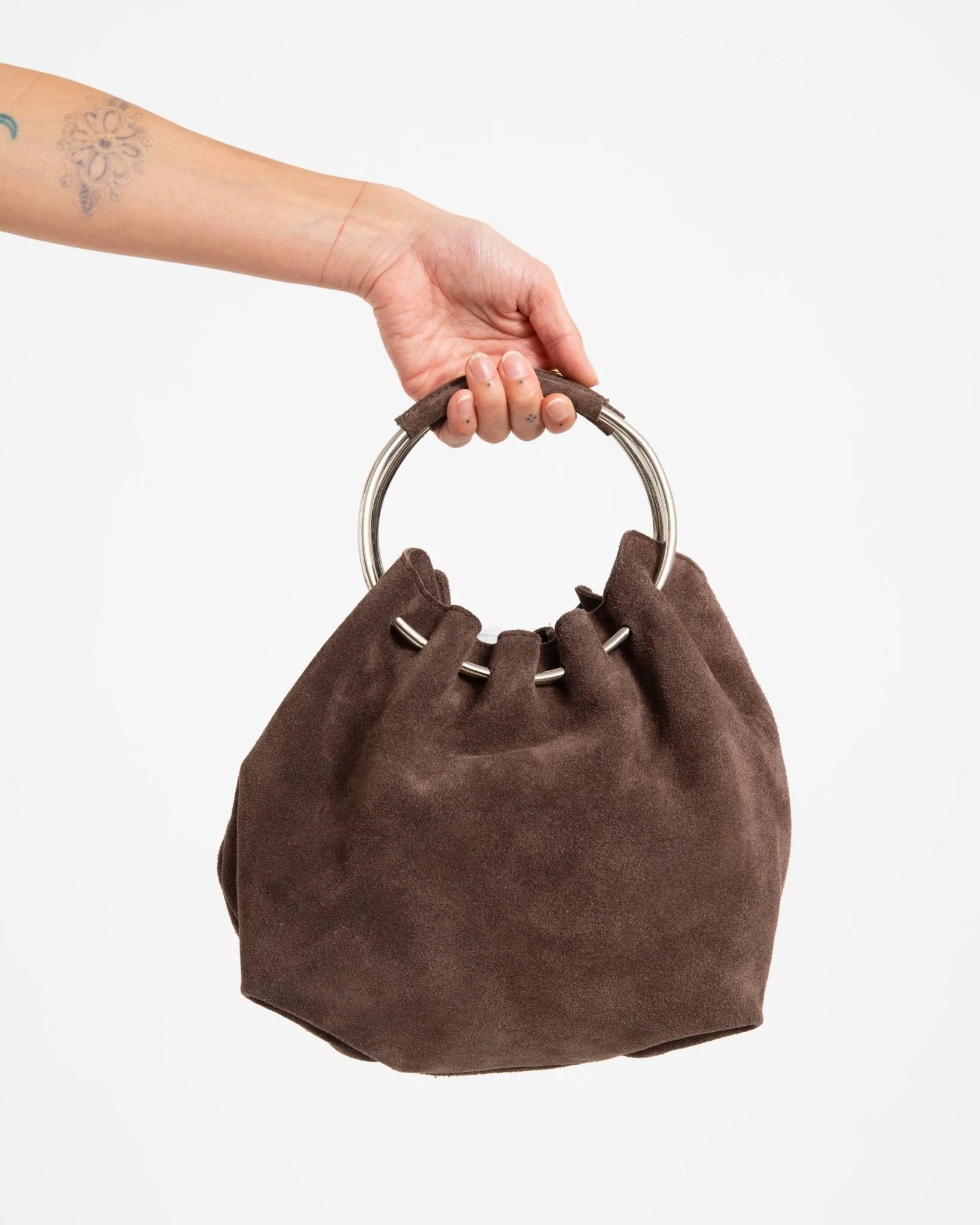 TILTIL Ruched Circle Bag Suede Brown - Image 4