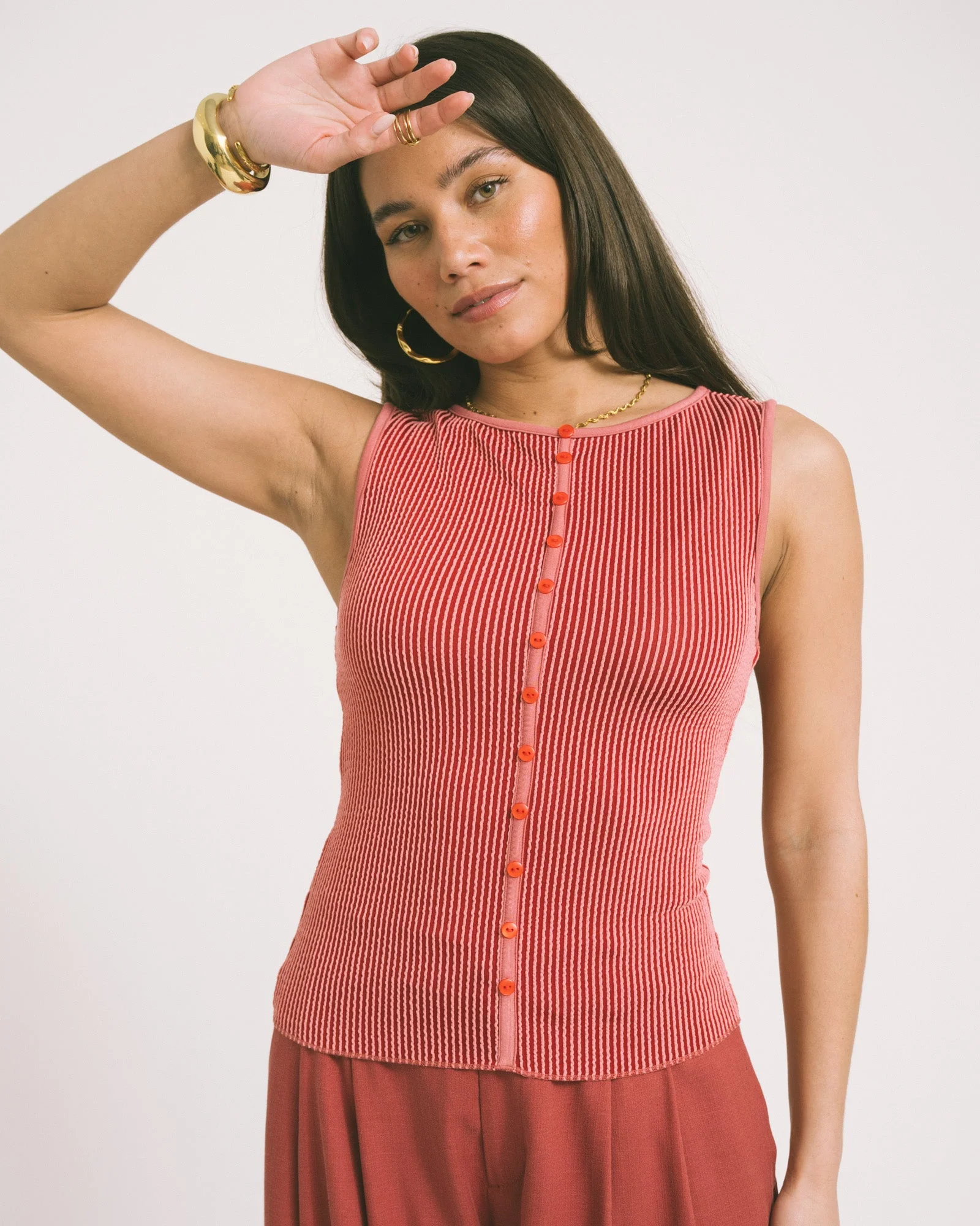 TILTIL Striped Fonna Button Top Dark Pink - Image 2