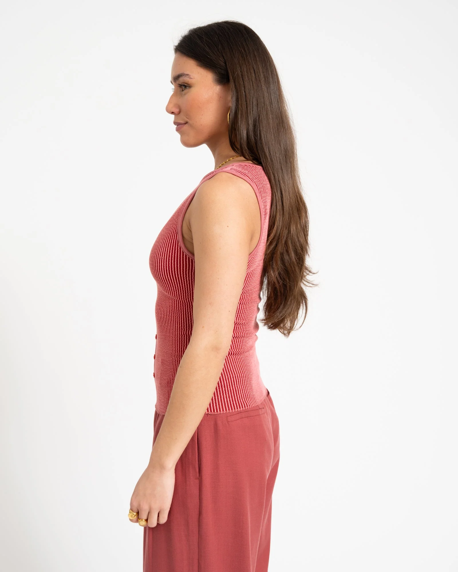 TILTIL Striped Fonna Button Top Dark Pink - Image 5