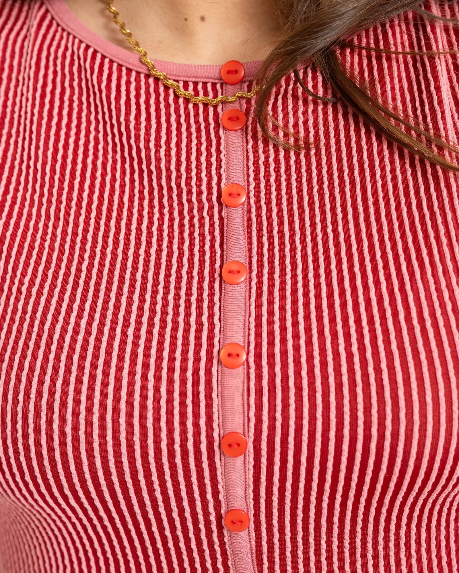 TILTIL Striped Fonna Button Top Dark Pink - Image 7