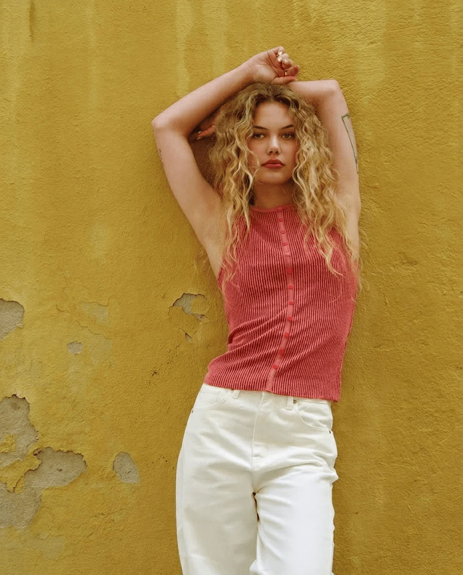 TILTIL Striped Fonna Button Top Dark Pink - Image 9