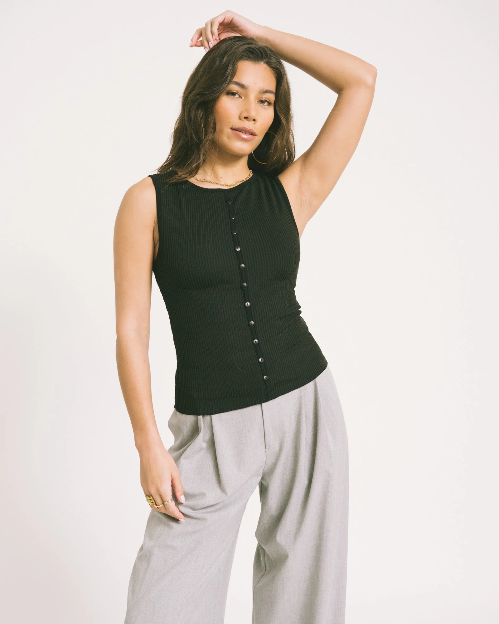 TILTIL Striped Fonna Button Top Black - Image 2