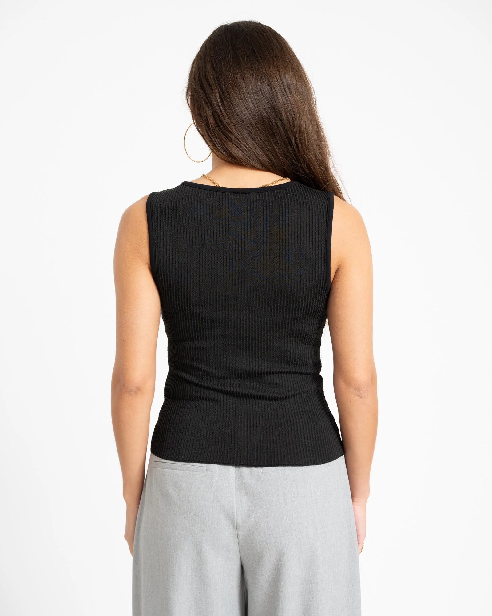 TILTIL Striped Fonna Button Top Black - Image 3