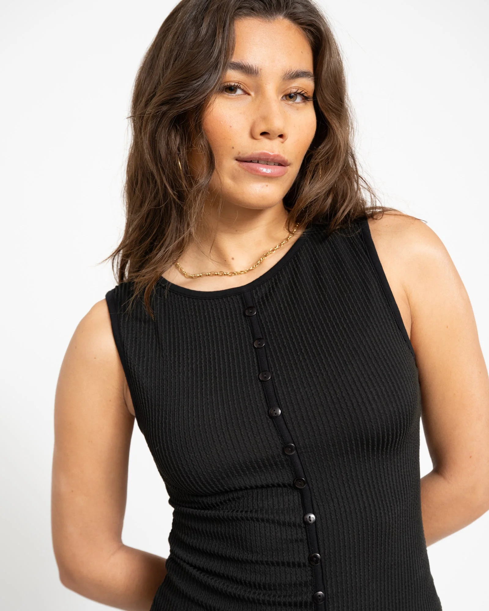 TILTIL Striped Fonna Button Top Black - Image 4
