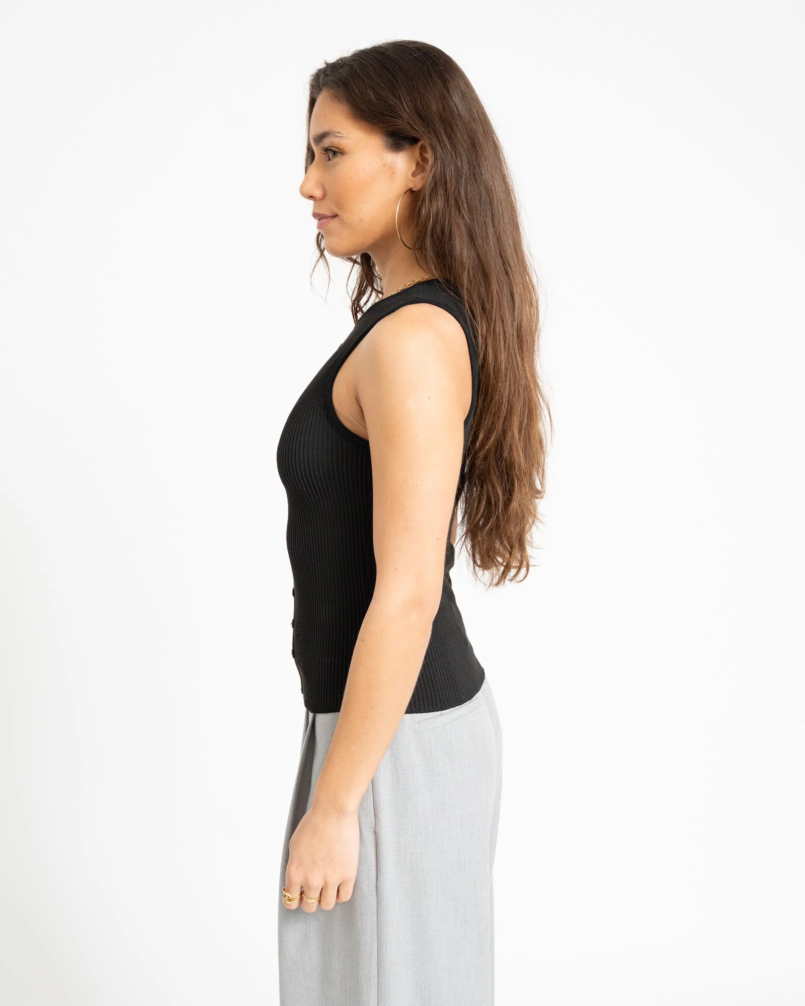 TILTIL Striped Fonna Button Top Black - Image 5