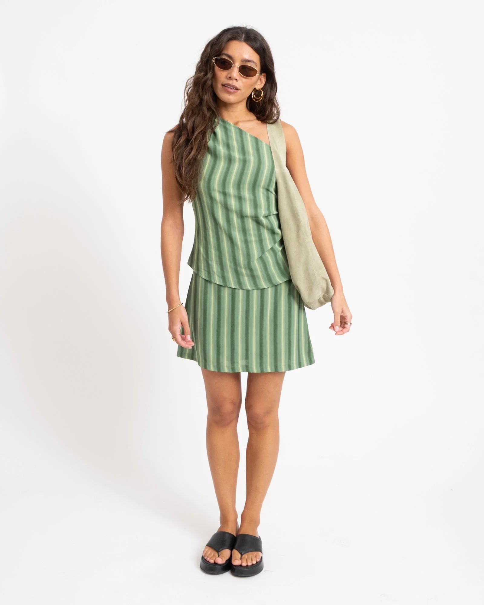 TILTIL Striped Ylva One Shoulder Green - Image 3