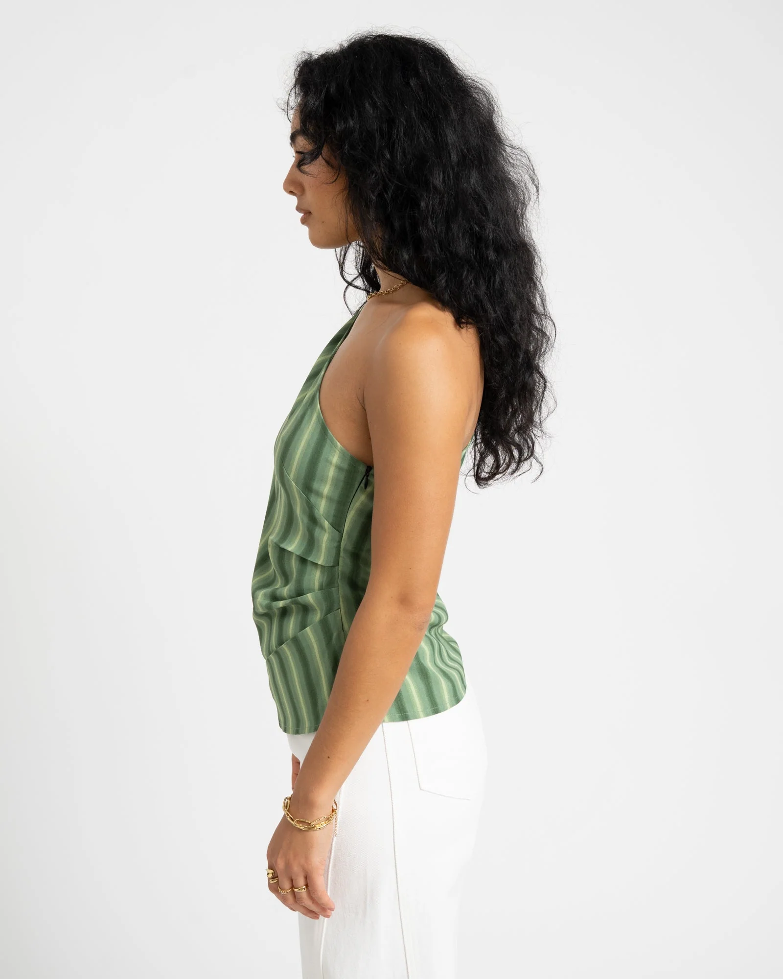 TILTIL Striped Ylva One Shoulder Green - Image 5