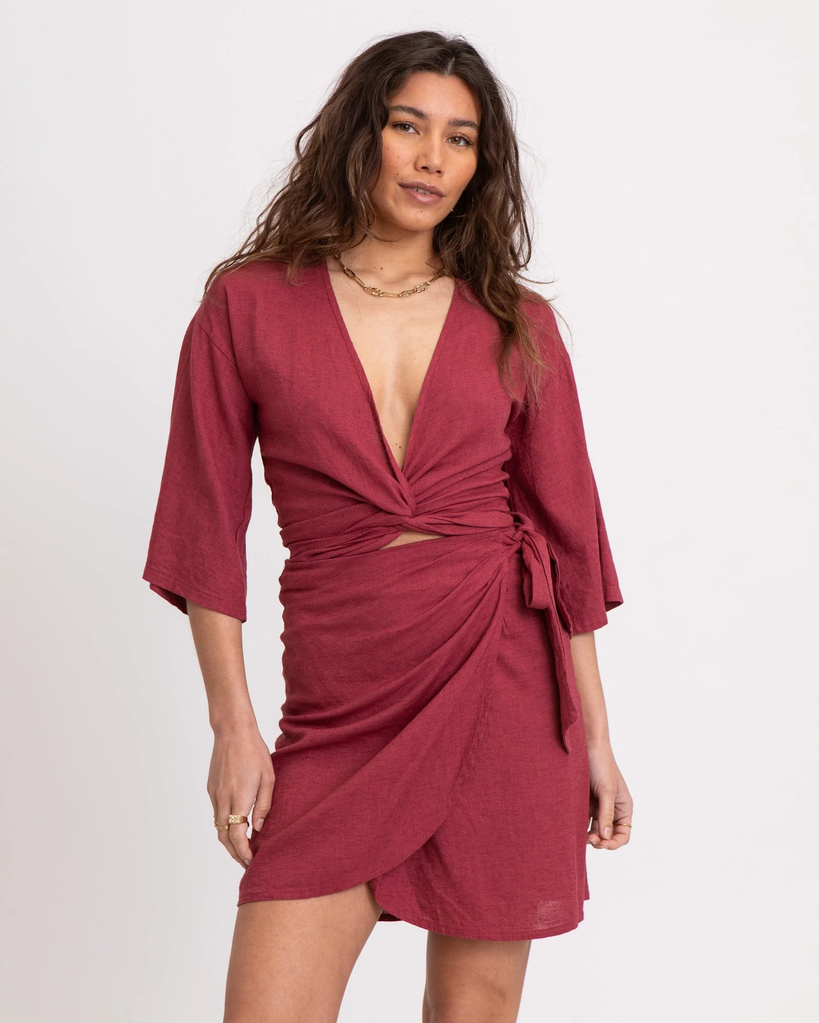 TILTIL Sunny Linen Top Burgundy One Size - Image 4