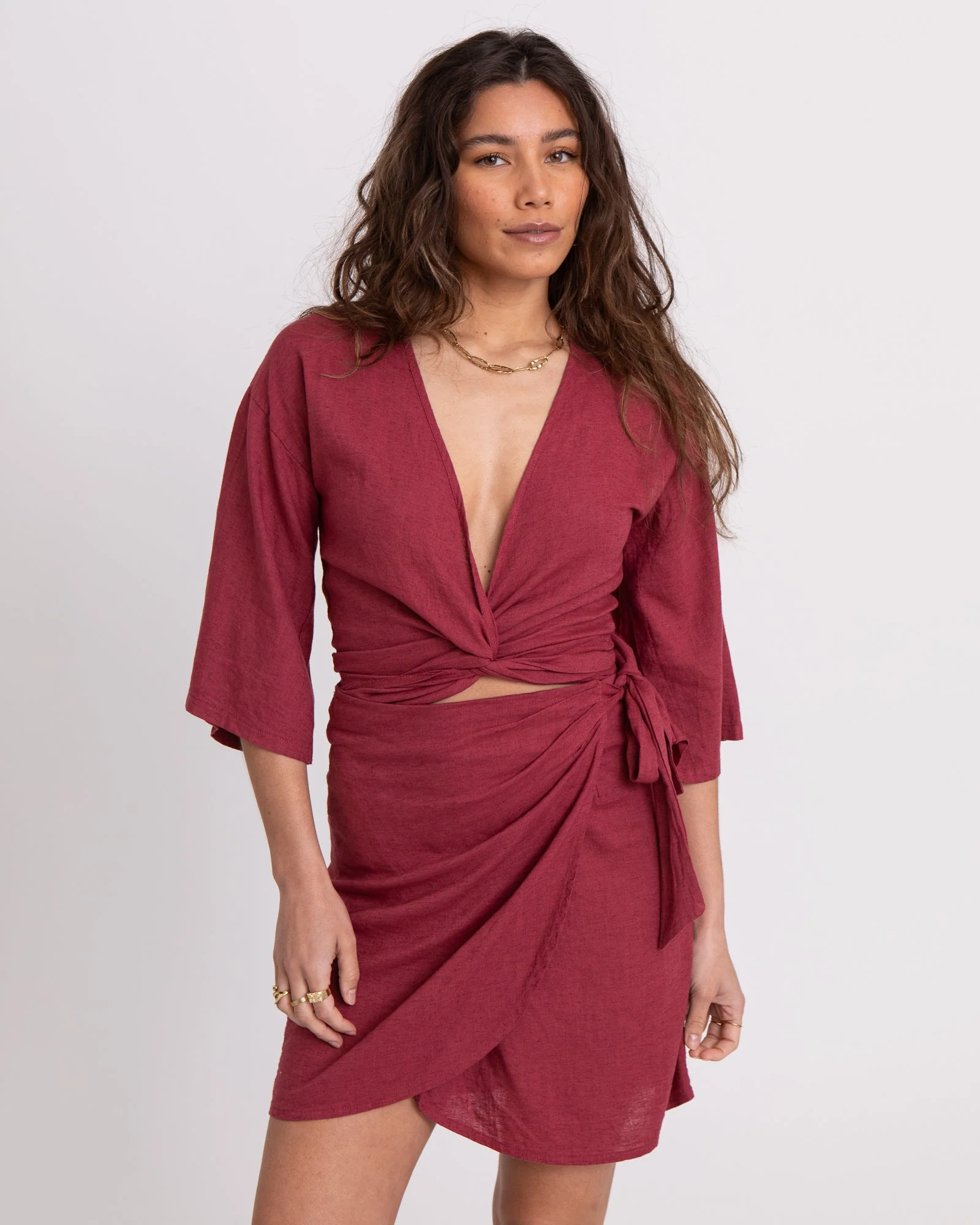 TILTIL Sunny Linen Top Burgundy One Size - Image 5