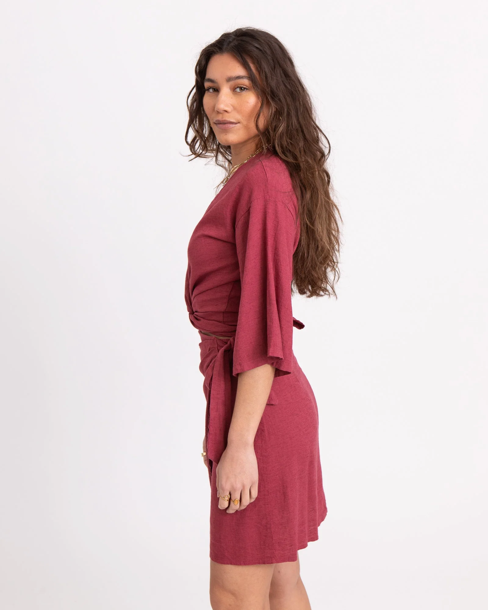 TILTIL Sunny Linen Top Burgundy One Size - Image 6