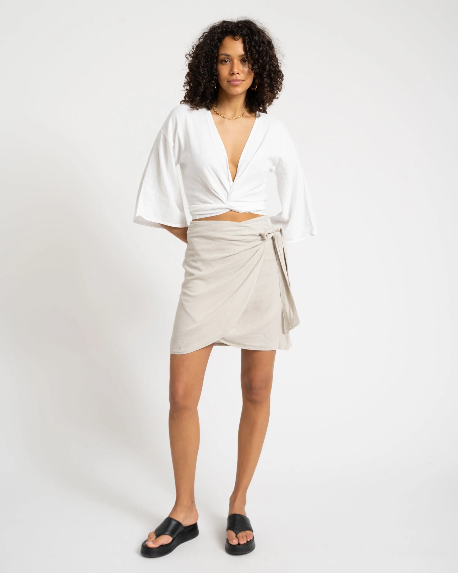TILTIL Sunny Linen Wrap Skirt Beige