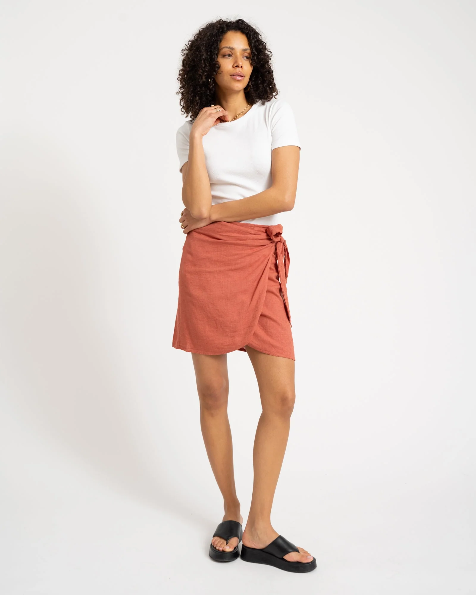 TILTIL Sunny Linen Wrap Skirt Pomegranate