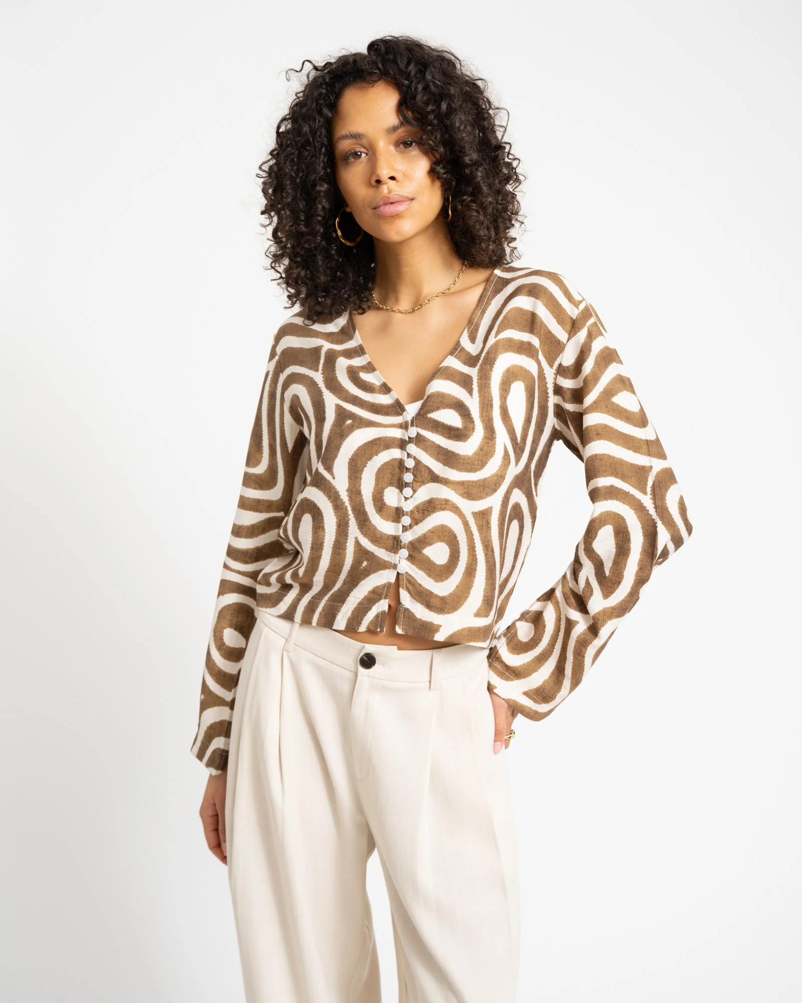 TILTIL Swirl Gaia Blouse Khaki