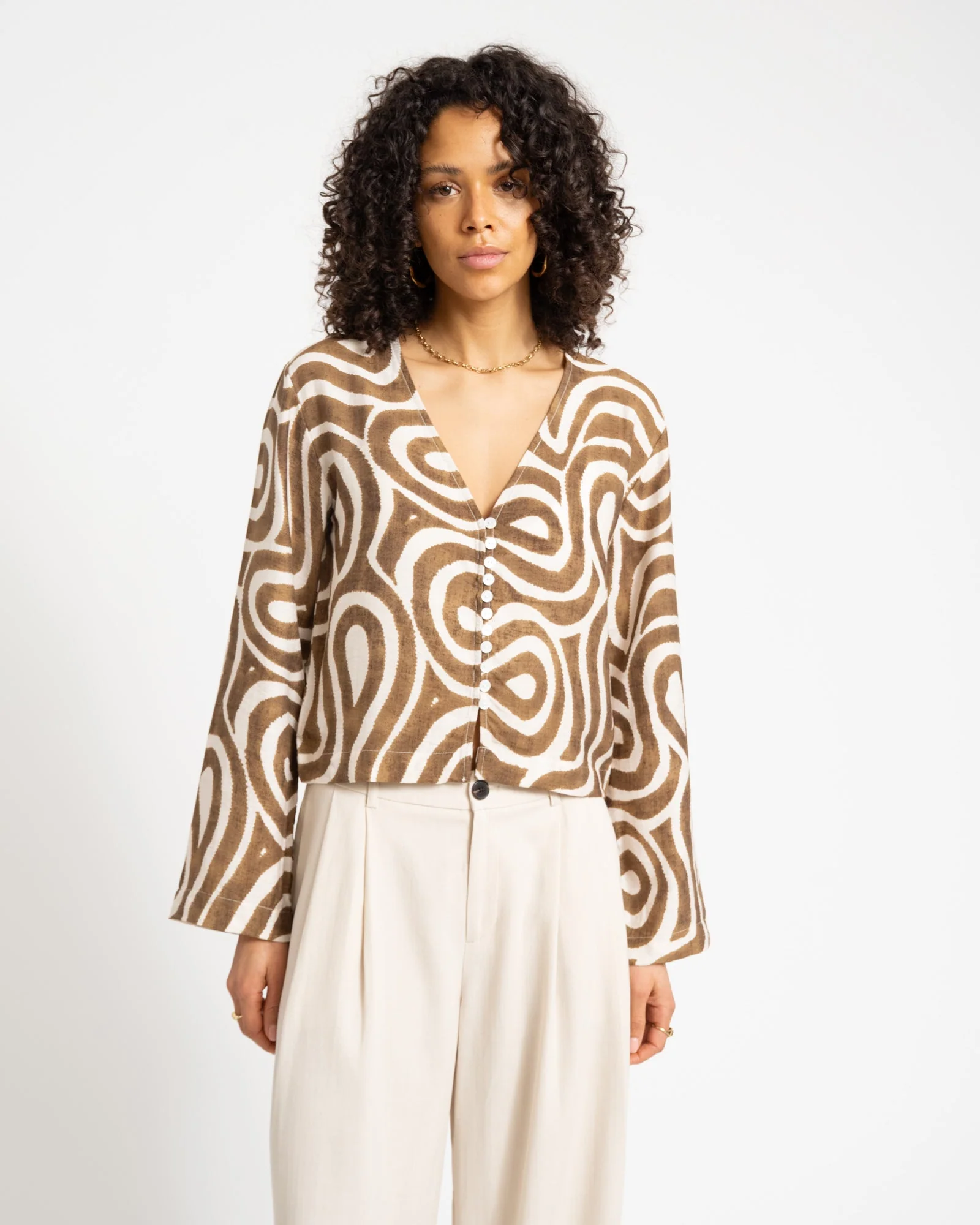 TILTIL Swirl Gaia Blouse Khaki - Image 3