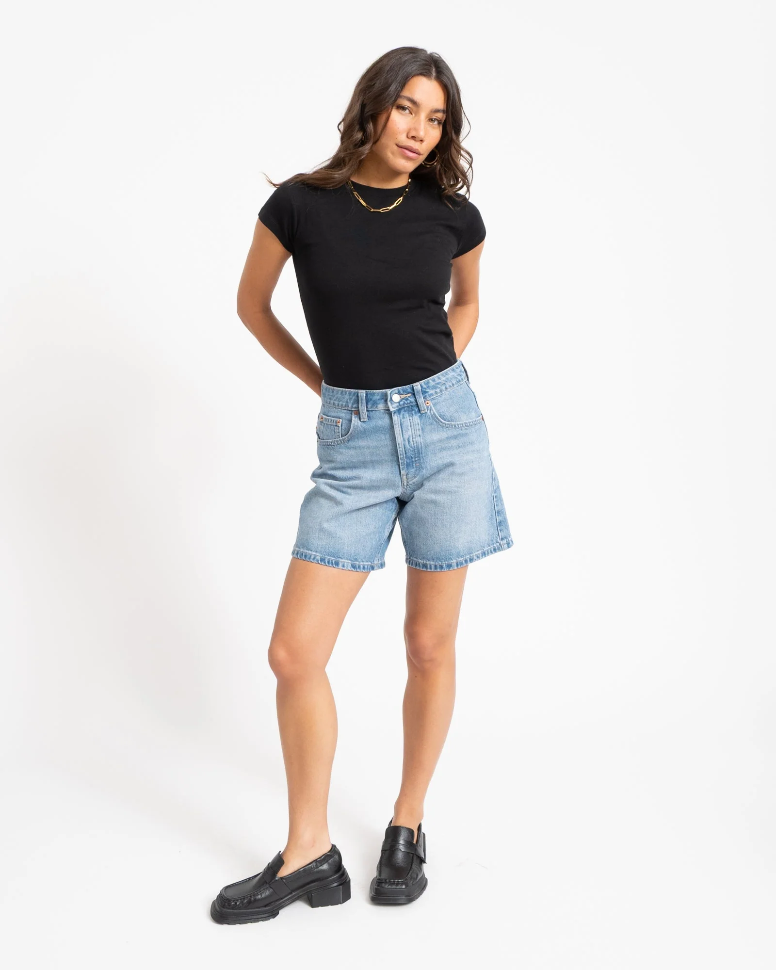 Topshop Vigga Denim Shorts Light Blue Denim