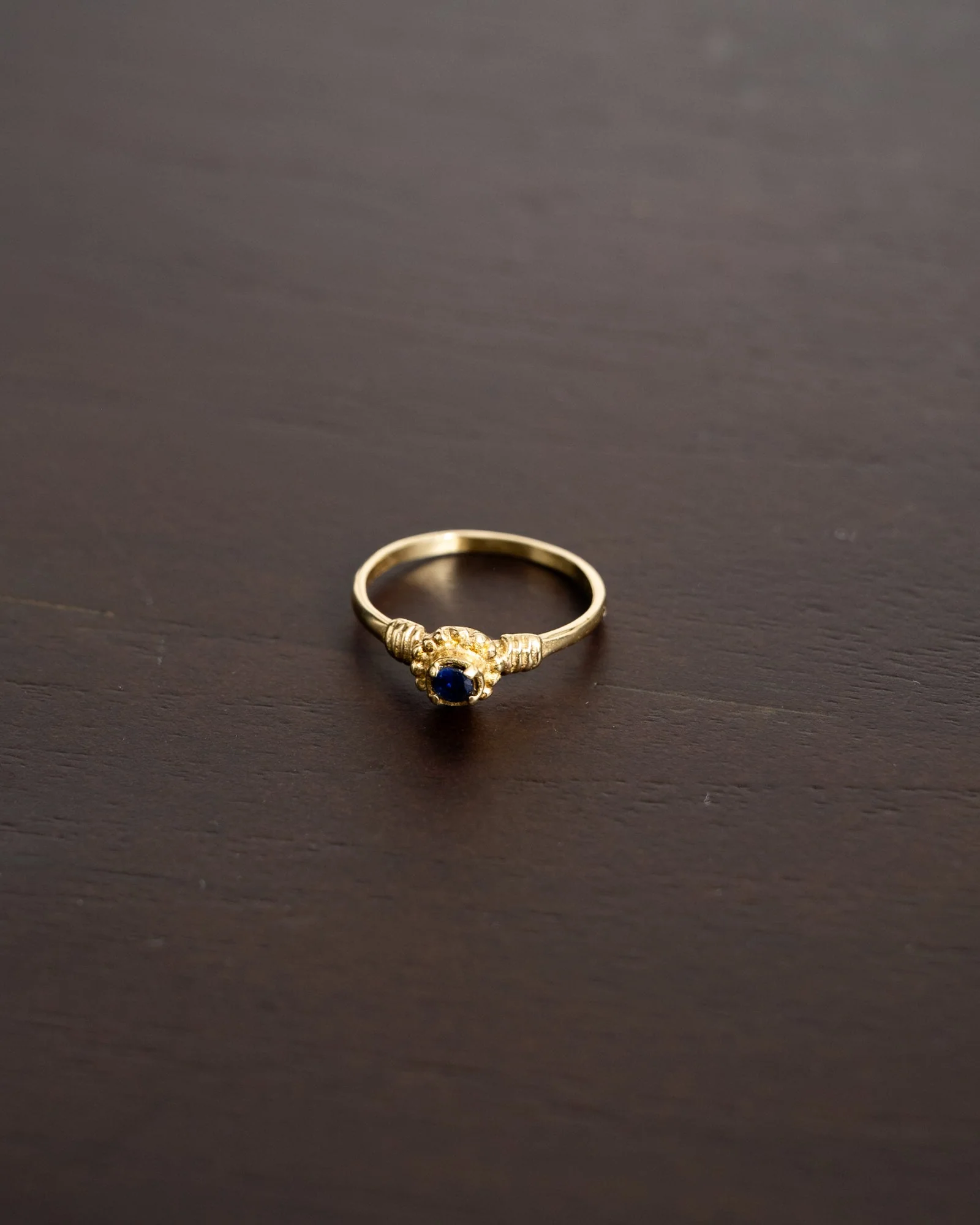 Brass blue flower ring Gold - Image 3