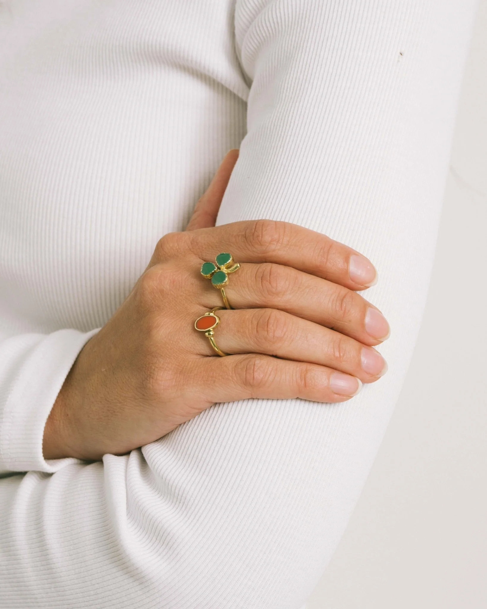 Ring Brass Clover Dark Green Resin Goud