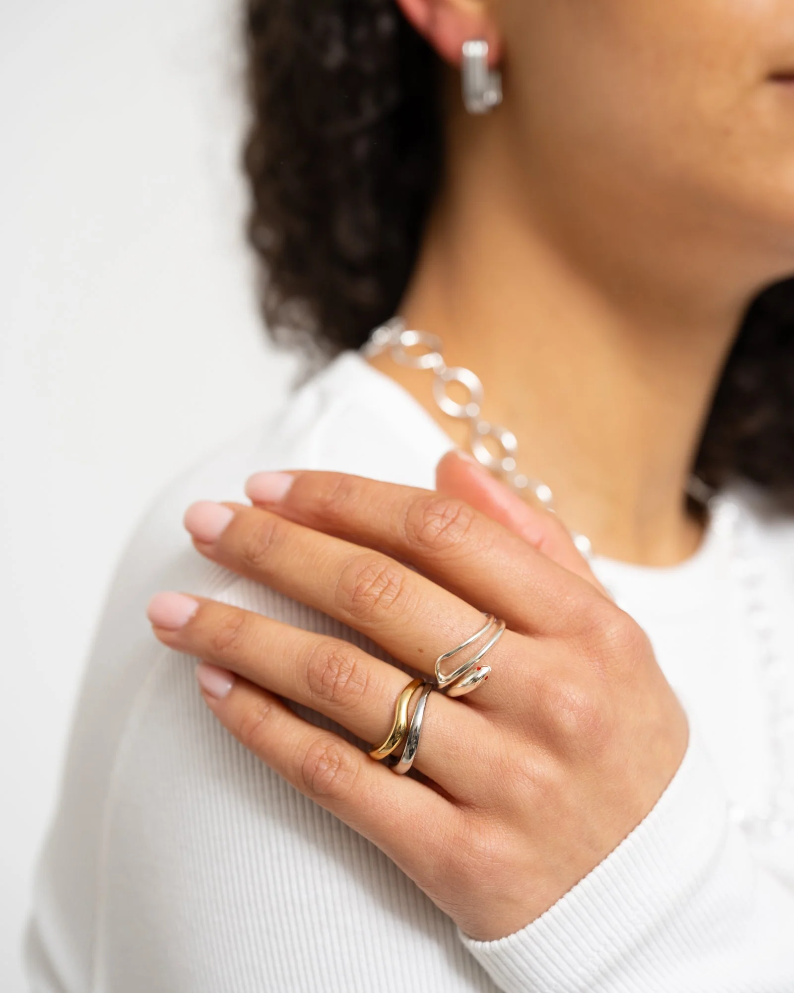 Brass Tiny Snake Ring With Red Resin Eye Silver - Image 3